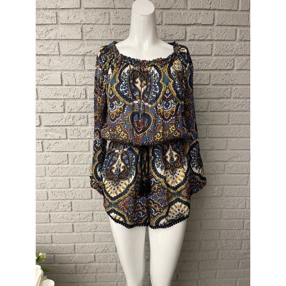 Band of Gypsies Boho Multicolored Paisley Romper Size XS NWT
